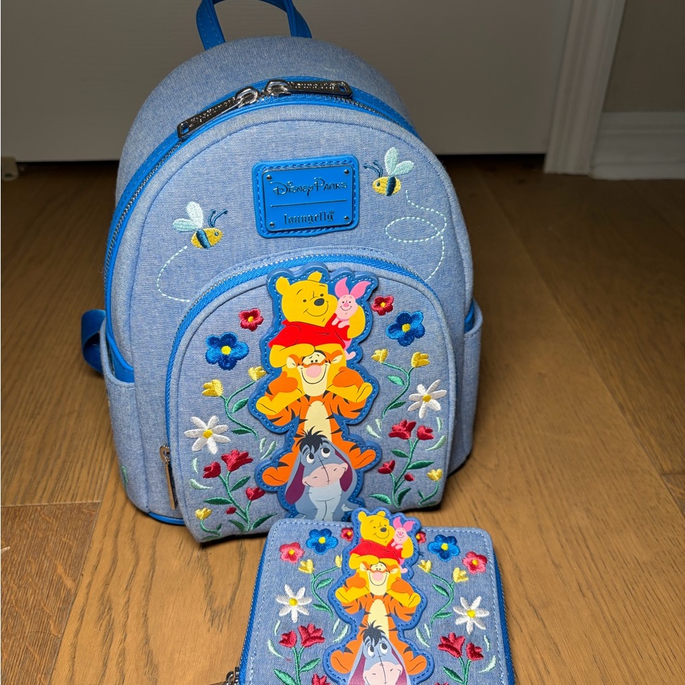 Loungefly Winnie the Pooh Floral Mini Backpack + Wallet Set